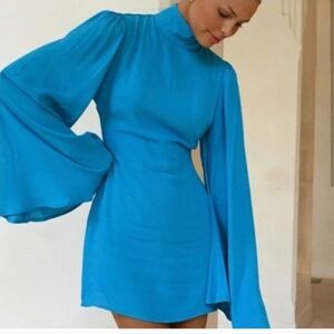 YLLW The Label Raya Blue Long Sleeve Bell Sleeve Dress XS